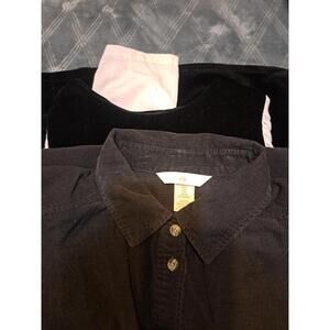 Two Lot ZARA & H&M Women Black&White Long Sleeve Corduroy Blouse Shirts Size S